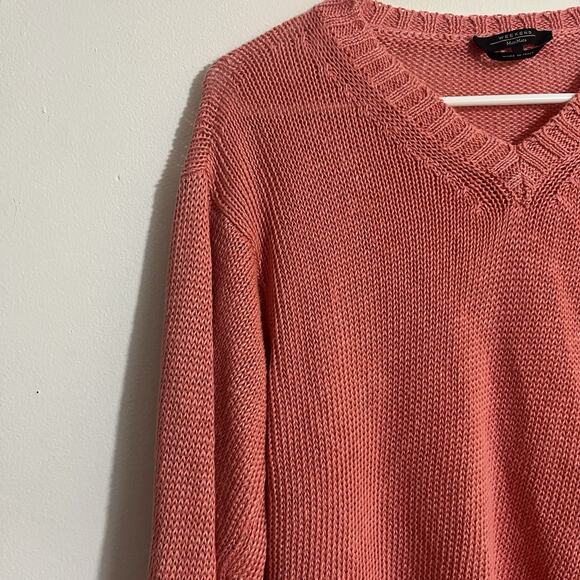 Max Mara Weekend Sweater Womens L Salmon Pink Orange Ribbed Trim V Neck Preppy - Picture 6 of 9